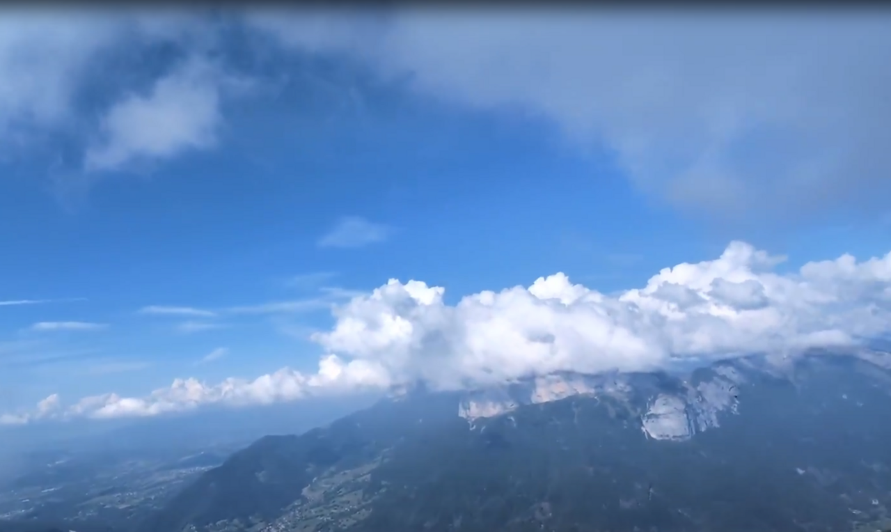 view from cloud base next to the Dents de Lanfon in Annecy, France in late summer.